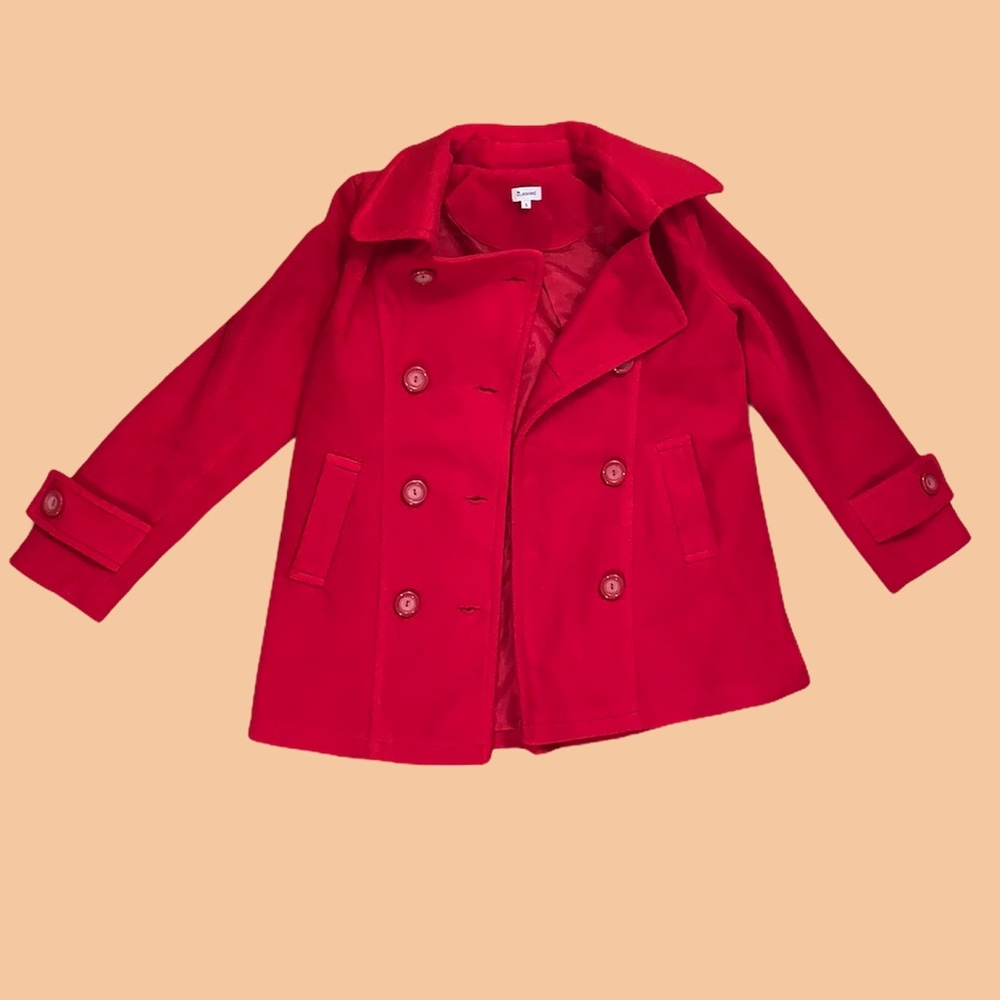 Red fleece trench coat
